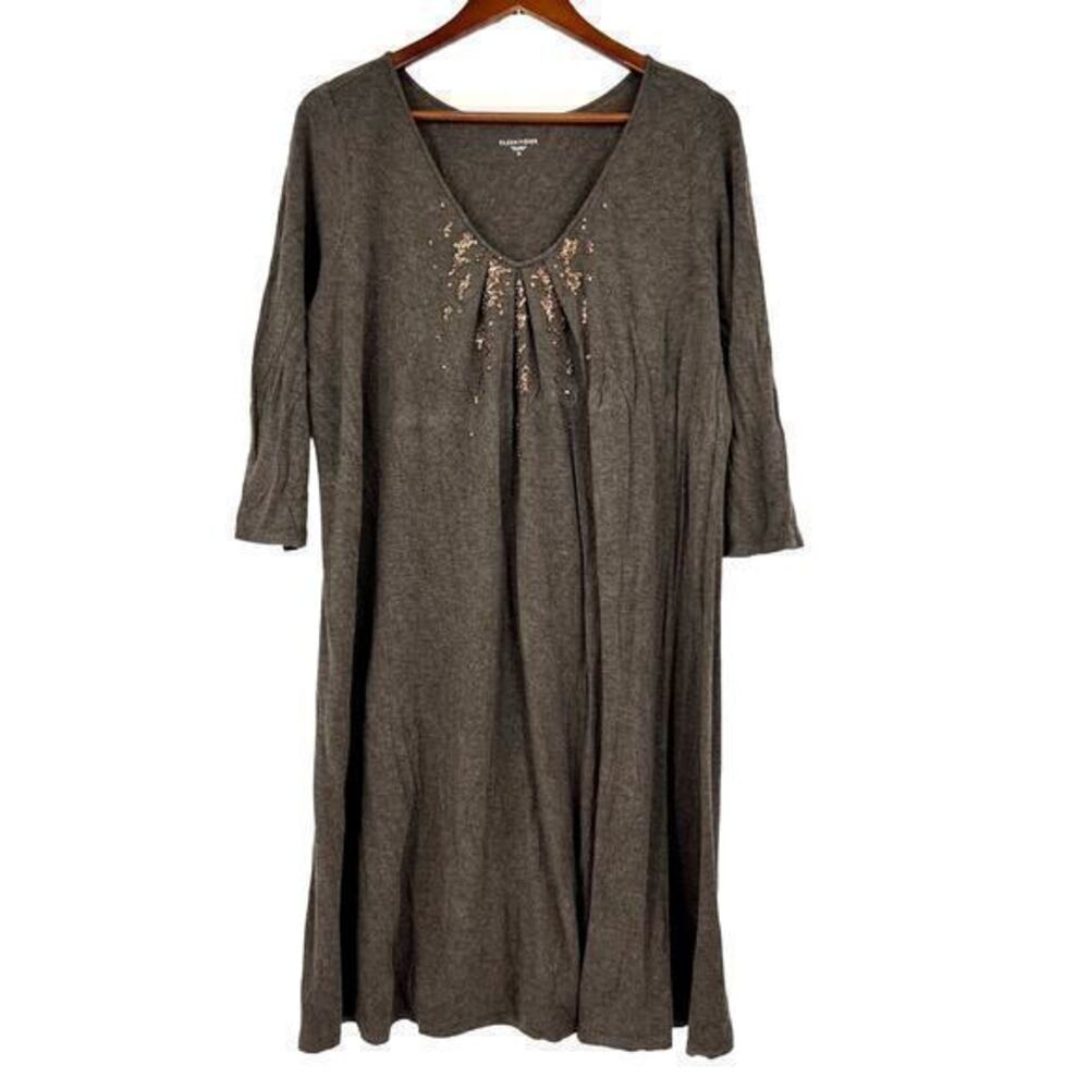 Eileen Fisher brown pullover sequin beaded stretchy jersey knit dress size XL